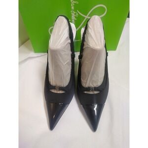 Sam Edelman Odessa Black Neoprene Patent Cap Toe Slingback Pumps size 5.5